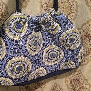 Vera Bradley Blue and Yellow Circular Print Drawstring Tote